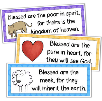 The Beatitudes Posters Bulletin Board Set and Worksheets by Fishyrobb