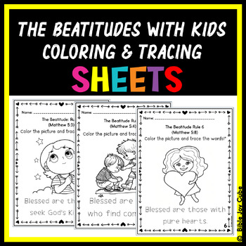 Preview of The Beatitudes With Kids Coloring and Tracing Sheets