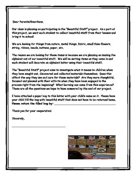 Preview of The "Beautiful Stuff Project" (letter to go home explaining project)