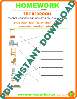 Preview of The Bedroom / ESL PDF HOMEWORK / (easy task)