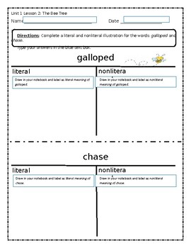 Preview of The Bee Tree Literal and Non-nonliteral- Virtual Worksheet