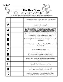 The Bee Tree - Vocabulary Words