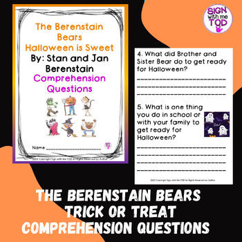 Preview of The Berenstain Bears Halloween is Sweet Comprehension Questions
