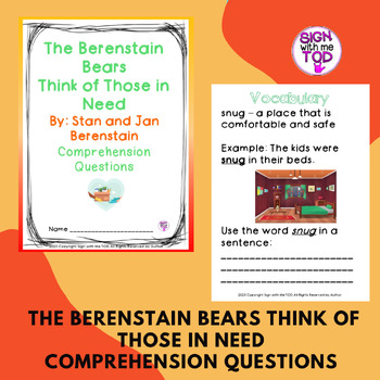 Preview of The Berenstain Bears Think of Those in Need Comprehension Questions