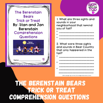 Preview of The Berenstain Bears Trick or Treat Reading Comprehension Questions