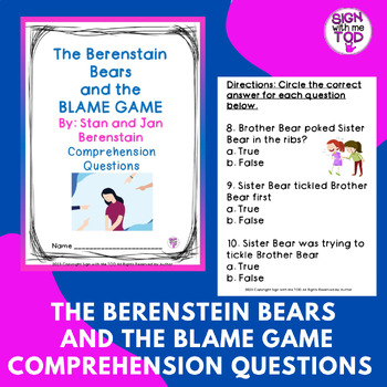 Preview of The Berenstain Bears and the Blame Game Comprehension Questions