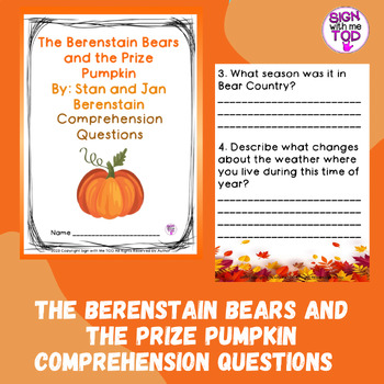 Preview of The Berenstain Bears and the Prize Pumpkin Comprehension Questions