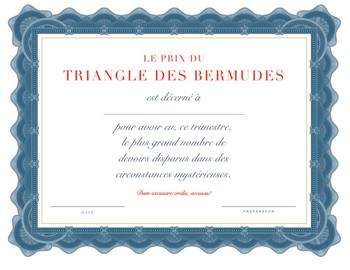 Preview of Bermuda Triangle Award: missing homework / Prix du Triangle des Bermudes
