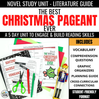 Preview of The Best Christmas Pageant Ever Novel Study Comprehension Questions & Vocabulary