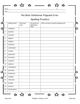 The Best Christmas Pageant Ever Spelling Activities by Reading the Masters