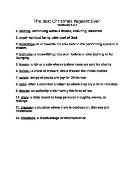 The Best Christmas Pageant Ever Vocabulary List with TEST by Pieces of Poledica