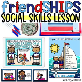 Preview of Friendship, Social Skills, & Kindness Lesson, Digital & Printable