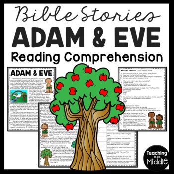 Preview of The Bible Story of Adam and Eve Reading Comprehension Worksheet Garden of Eden