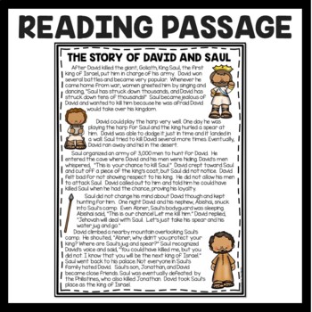 The Bible Story of David and Saul Reading Comprehension Worksheet