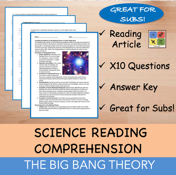 Preview of The Big Bang Theory - Reading Passage and x 10 Questions (EDITABLE)