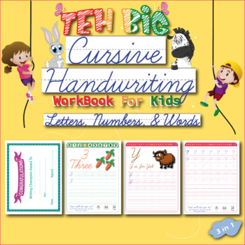 Preview of The Big Cursive Handwriting Workbook For Kids 82 Colored Pages