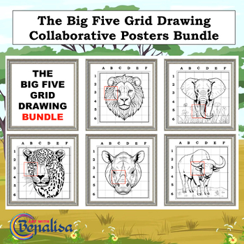 Preview of The Big Five Wild Animals Grid Drawing Collaborative Posters Bundle