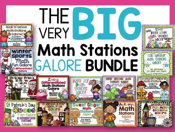Preview of Kindergarten Math Stations All Year - Math Center Bundle