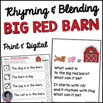 Preview of The Big Red Barn Book, Farm Animal Games, CVC Word Sorting Cards and Worksheets