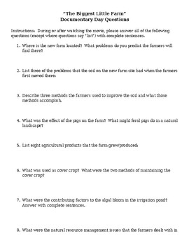 Preview of The Biggest Little Farm Content & Critical Thinking Questions Worksheet
