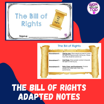 Preview of The Bill of Rights Adapted Notes and Review