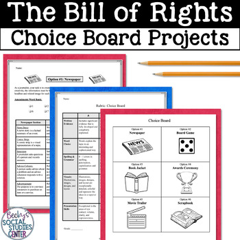 Preview of The Bill of Rights 10 Ten Amendments Choice Board Projects