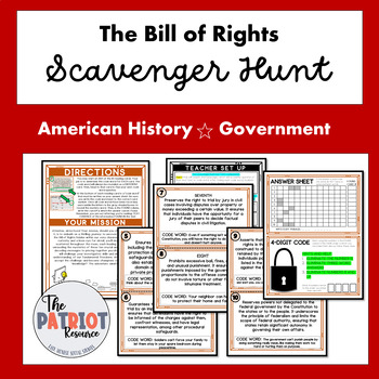 Preview of The Bill of Rights Constitution Reading Comprehension Scavenger Hunt