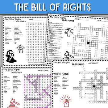 Preview of The Bill of Rights Fun Puzzles , Word Search And Crosswords