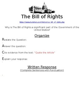 Preview of The Bill of Rights R.A.C.E Online Writing Assignment W/Article