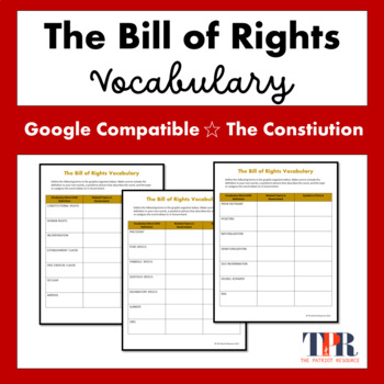 Preview of The Bill of Rights Vocabulary Terms and Graphic Organizer (Google Comp.)