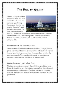Preview of The Bill of Rights Worksheet No Prep Homework