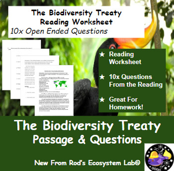 Preview of The Biodiversity Treaty Reading Worksheet FREE **Editable**