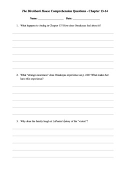 Preview of The Birchbark House: Chapter 13-14 Comprehension Questions