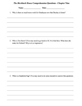 Preview of The Birchbark House: Chapter 9 Comprehension Questions