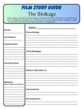 Preview of The Birdcage Film Study Guide