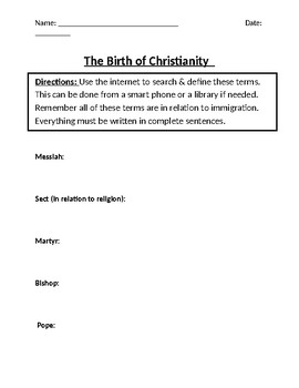 Preview of The Birth of Christianity Homework Definitions