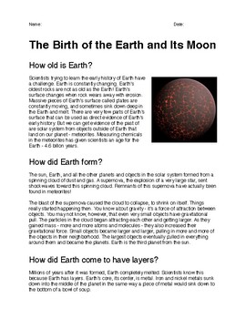 Preview of The Birth of the Earth and Its Moon (Reading Comprehension)