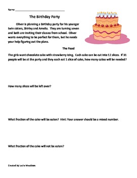 Preview of The Birthday Party Word Problem Set