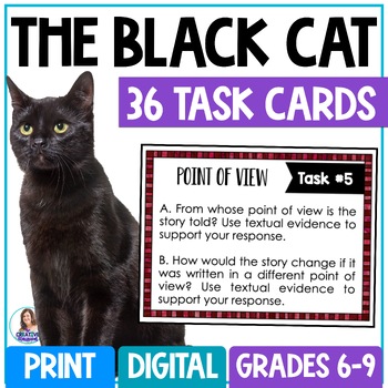 Preview of The Black Cat by Edgar Allan Poe - Short Story Task Cards - Middle School ELA