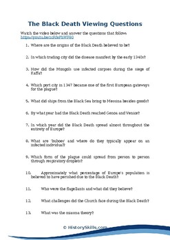 Preview of The Black Death Video Viewing Questions Worksheet