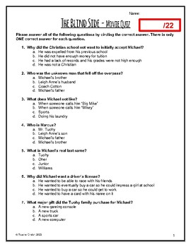 Preview of The Blind Side Movie Quiz (with Answer Key!)