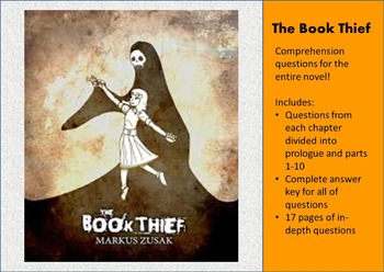 Preview of The Book Thief-Comprehension questions and answers for entire novel