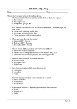 Preview of The Book Thief Movie - 50 Question Multiple Choice Quiz / Final Assessment