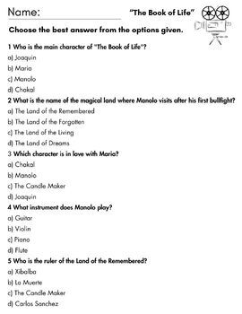 Preview of The Book of Life Movie - 30 Question Multiple Choice Quiz