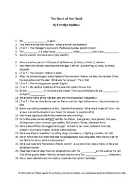Preview of The Book of the Dead By Edwidge Danticat Complete Guided Reading Worksheet