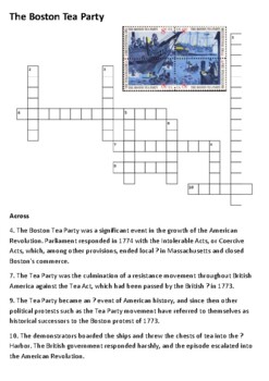 The Boston Tea Party Crossword by Steven s Social Studies TpT