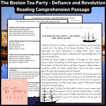 Preview of The Boston Tea Party - Defiance and Revolution Reading Comprehension Passage