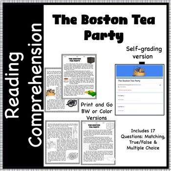 Preview of The Boston Tea Party Reading Comprehension Self-Grading or Printable!