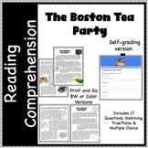 The Boston Tea Party Reading Comprehension Self-Grading or