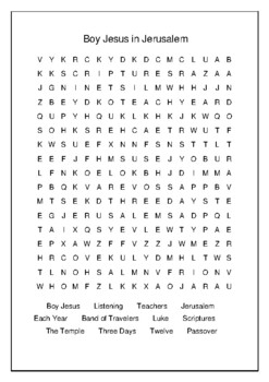 The Boy Jesus in Jerusalem Crossword Puzzle and Word Search TPT
